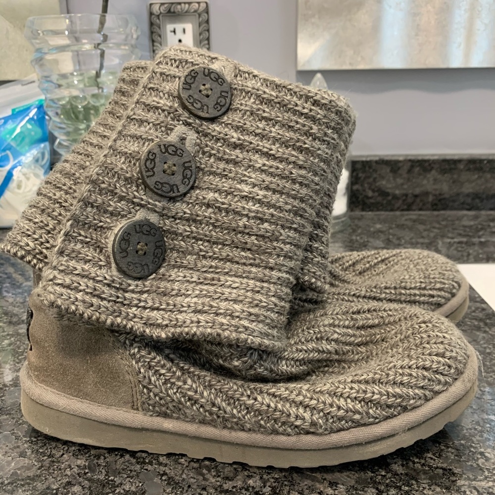 UGG Gray Classic Cardy II Knit Boots